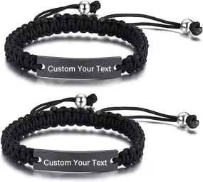 Personalized Couple Bracelets - Custom Engraving Name ID Handmade Braided Adjustable Matching Couples Bracelets Gift for Men Women Christmas Gifts