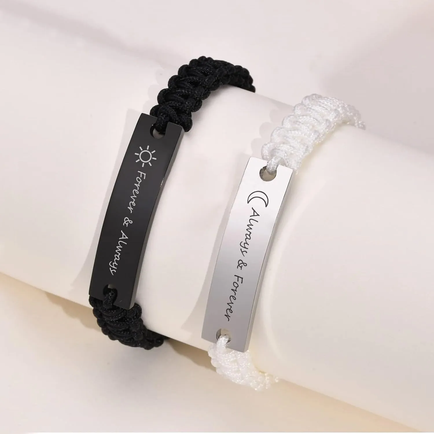Personalized Couple Bracelets - Custom Engraving Name ID Handmade Braided Adjustable Matching Couples Bracelets Gift for Men Women Christmas Gifts