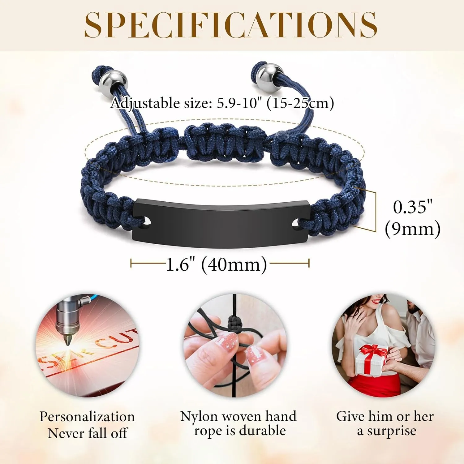 Personalized Couple Bracelets for Men Women : Handmade Custom Engraved Name Plate ID Bracelet Braided Rope His Hers Matching Bracelets for Him Her Bf gf,Valentines Day Gifts for Boyfriend Husband Wife
