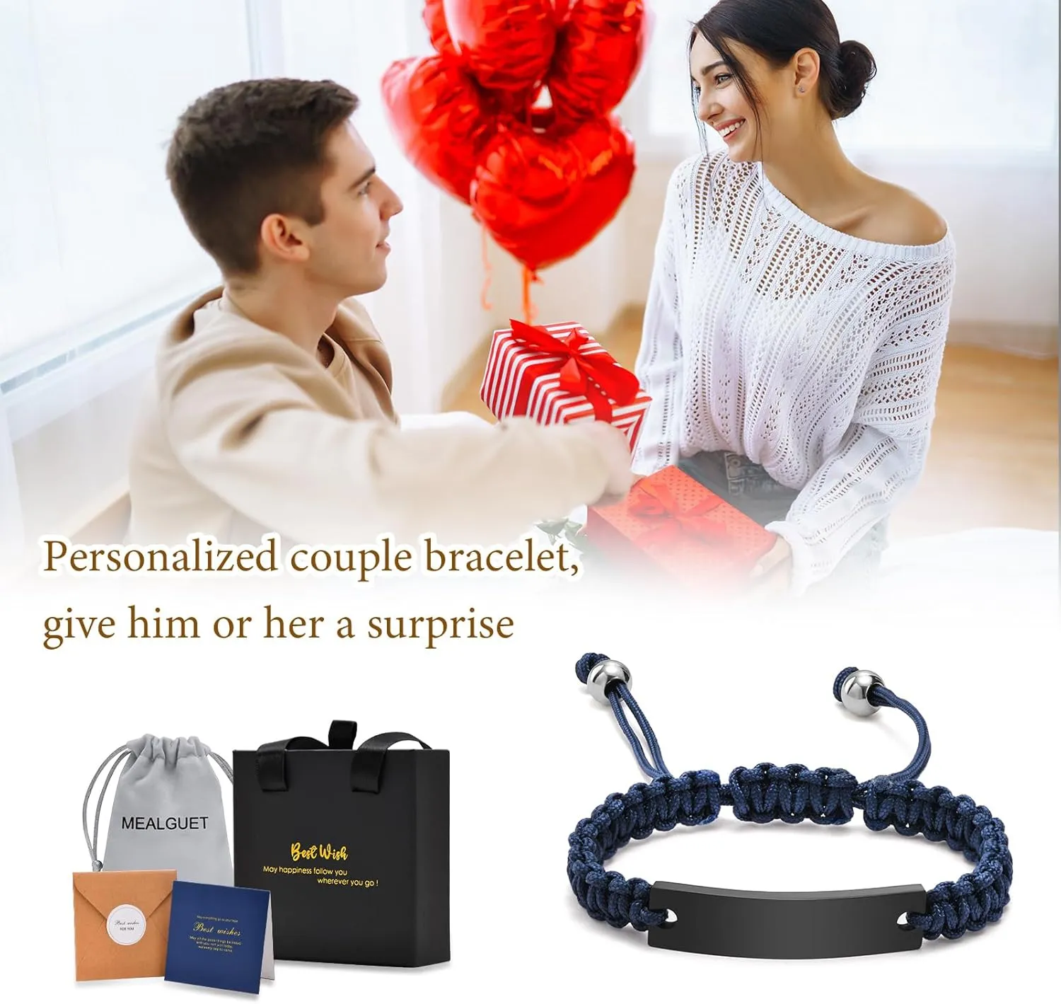 Personalized Couple Bracelets for Men Women : Handmade Custom Engraved Name Plate ID Bracelet Braided Rope His Hers Matching Bracelets for Him Her Bf gf,Valentines Day Gifts for Boyfriend Husband Wife