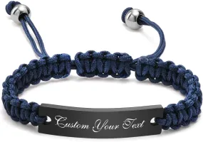 Personalized Couple Bracelets for Men Women : Handmade Custom Engraved Name Plate ID Bracelet Braided Rope His Hers Matching Bracelets for Him Her Bf gf,Valentines Day Gifts for Boyfriend Husband Wife