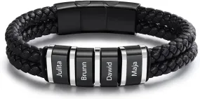 Personalized Name Mens Bracelet Custom Leather Bracelets for Men with 1-5 Names Braided Dad Bracelets for Men Husband Boyfriend Gift for Birthday Christmas