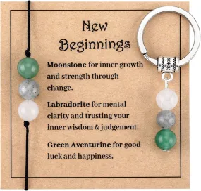 PLwelth New Beginning Gifts Healing Crystal Bead Keyring for Women Men Inspirational Gifts for Coworkers Friends