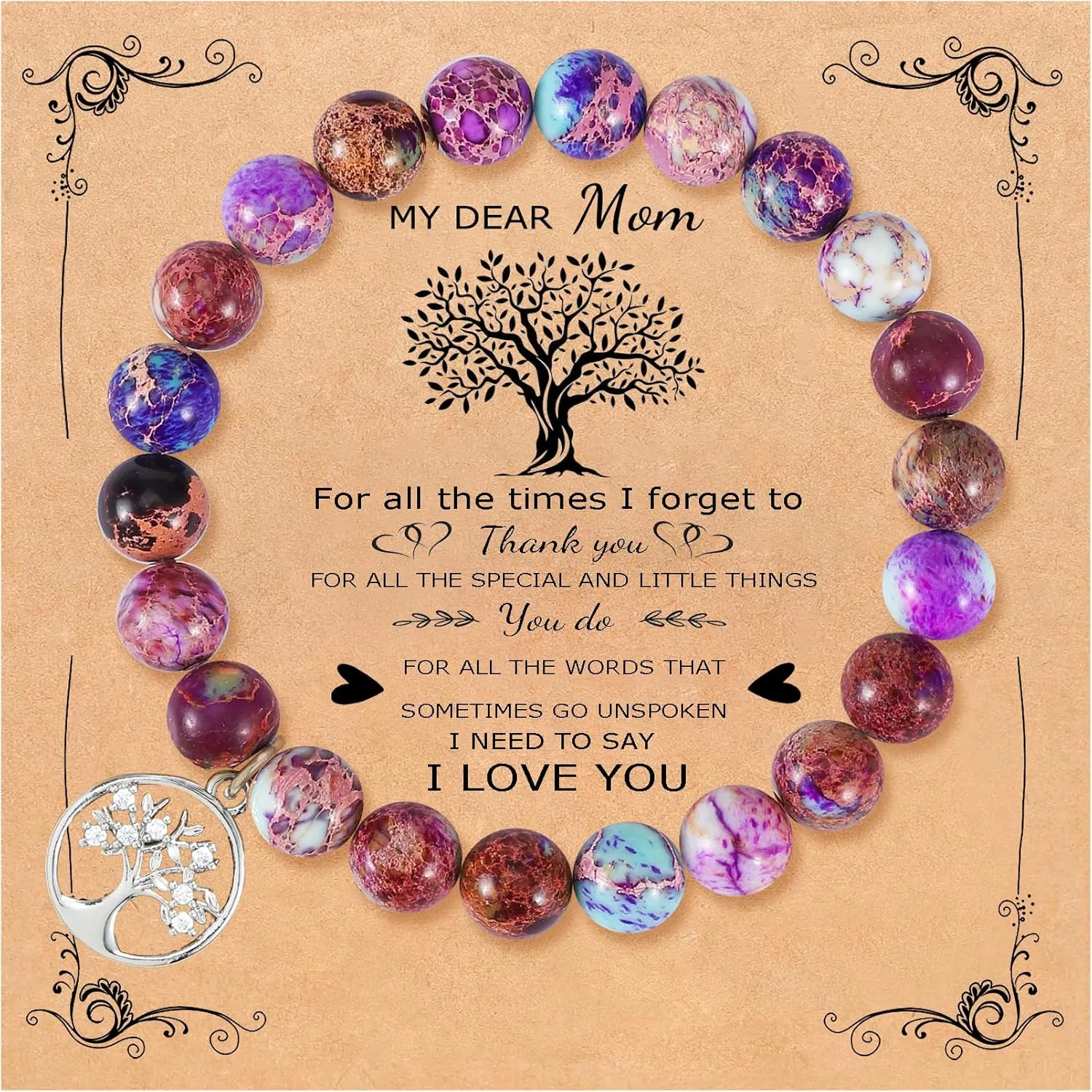 QWNHONEY Mothers Day Gift for Grandma Mom Mother in Law Sister in Law Bonus mom Granny Nana Valentine's Day Birthday Anniversary Pink Red Natural Stone Tree of Life Bracelet