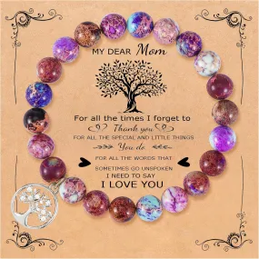 QWNHONEY Mothers Day Gift for Grandma Mom Mother in Law Sister in Law Bonus mom Granny Nana Valentine's Day Birthday Anniversary Pink Red Natural Stone Tree of Life Bracelet