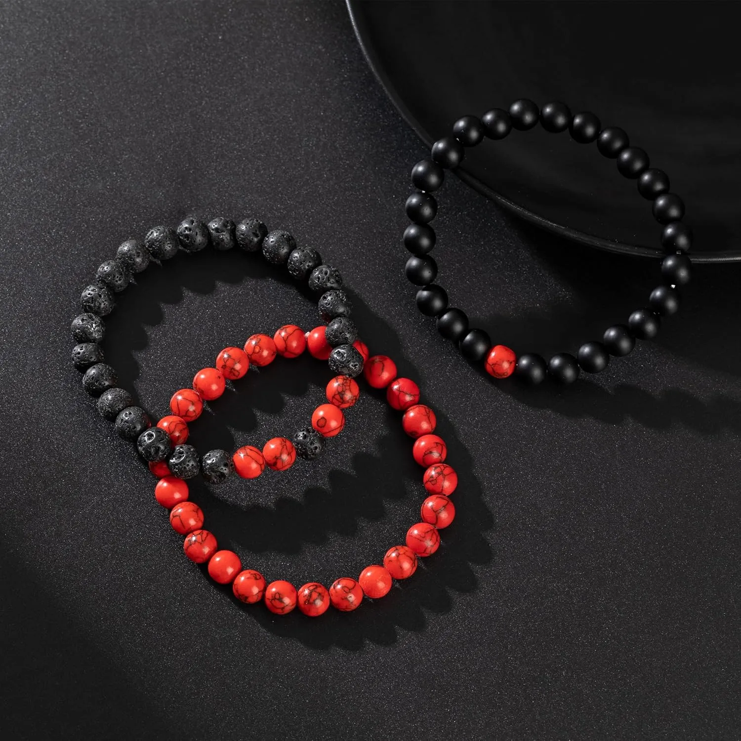 RANKEEF Mens Bead Bracelet Set - Adjustable Elastic Rope With 6&8MM Natural Stone Multi-Colored Beads - Tiger Eye Bracelets for Men - Gift