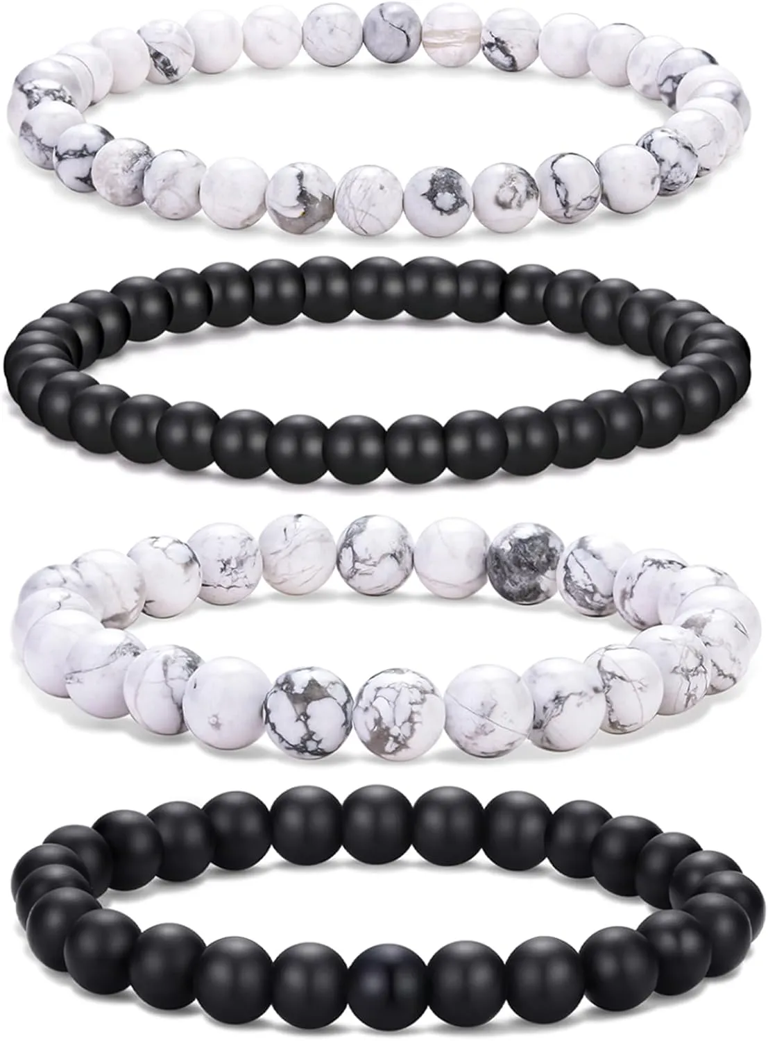 RANKEEF Mens Bead Bracelet Set - Adjustable Elastic Rope With 6&8MM Natural Stone Multi-Colored Beads - Tiger Eye Bracelets for Men - Gift
