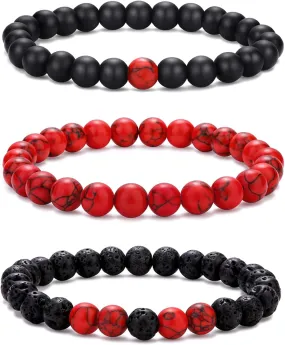 RANKEEF Mens Bead Bracelet Set - Adjustable Elastic Rope With 6&8MM Natural Stone Multi-Colored Beads - Tiger Eye Bracelets for Men - Gift