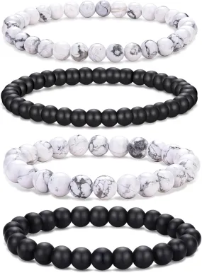 RANKEEF Mens Bead Bracelet Set - Adjustable Elastic Rope With 6&8MM Natural Stone Multi-Colored Beads - Tiger Eye Bracelets for Men - Gift