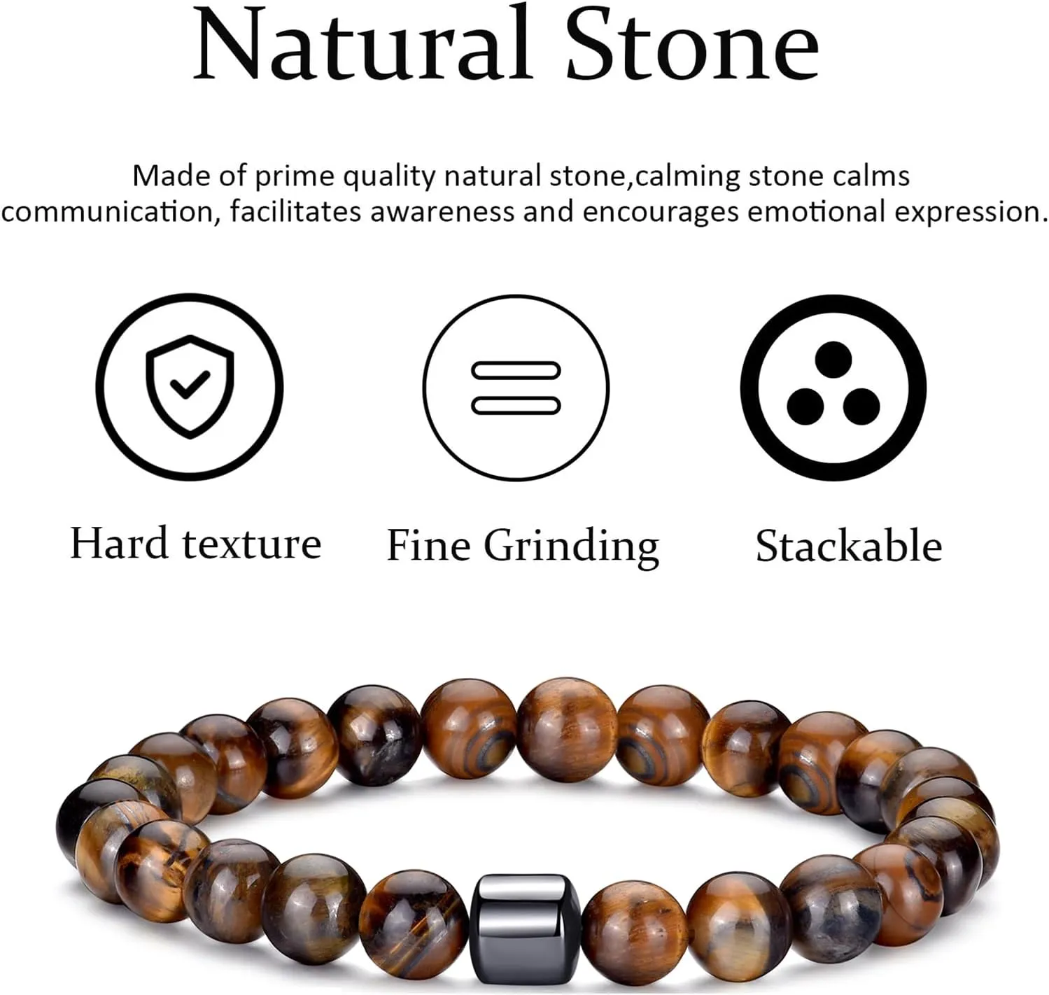 RANKEEF Mens Beaded Bracelets Set 8MM Tiger Eye Lava Stone Stretch Natural Stone Men's Bead Bracelet Mens Bracelet