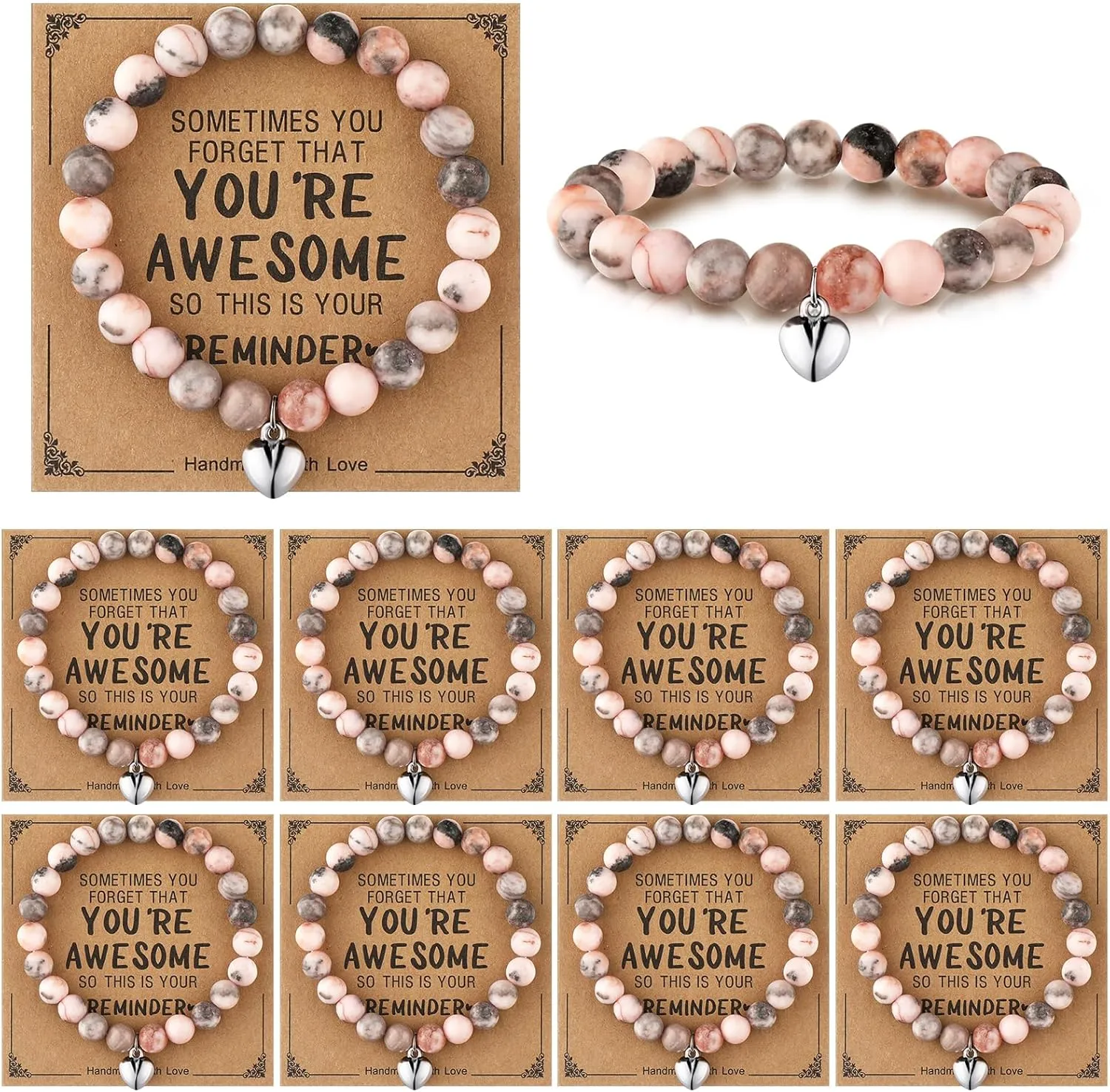 Remuuly 8 Pcs Graduation Gifts for Her Class of 2025 Inspirational Bracelet Women Thank You You're Awesome Beaded Adjustable Strand Natural Stone Bracelet with Card for Girlfriend
