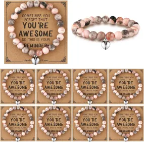 Remuuly 8 Pcs Graduation Gifts for Her Class of 2025 Inspirational Bracelet Women Thank You You're Awesome Beaded Adjustable Strand Natural Stone Bracelet with Card for Girlfriend