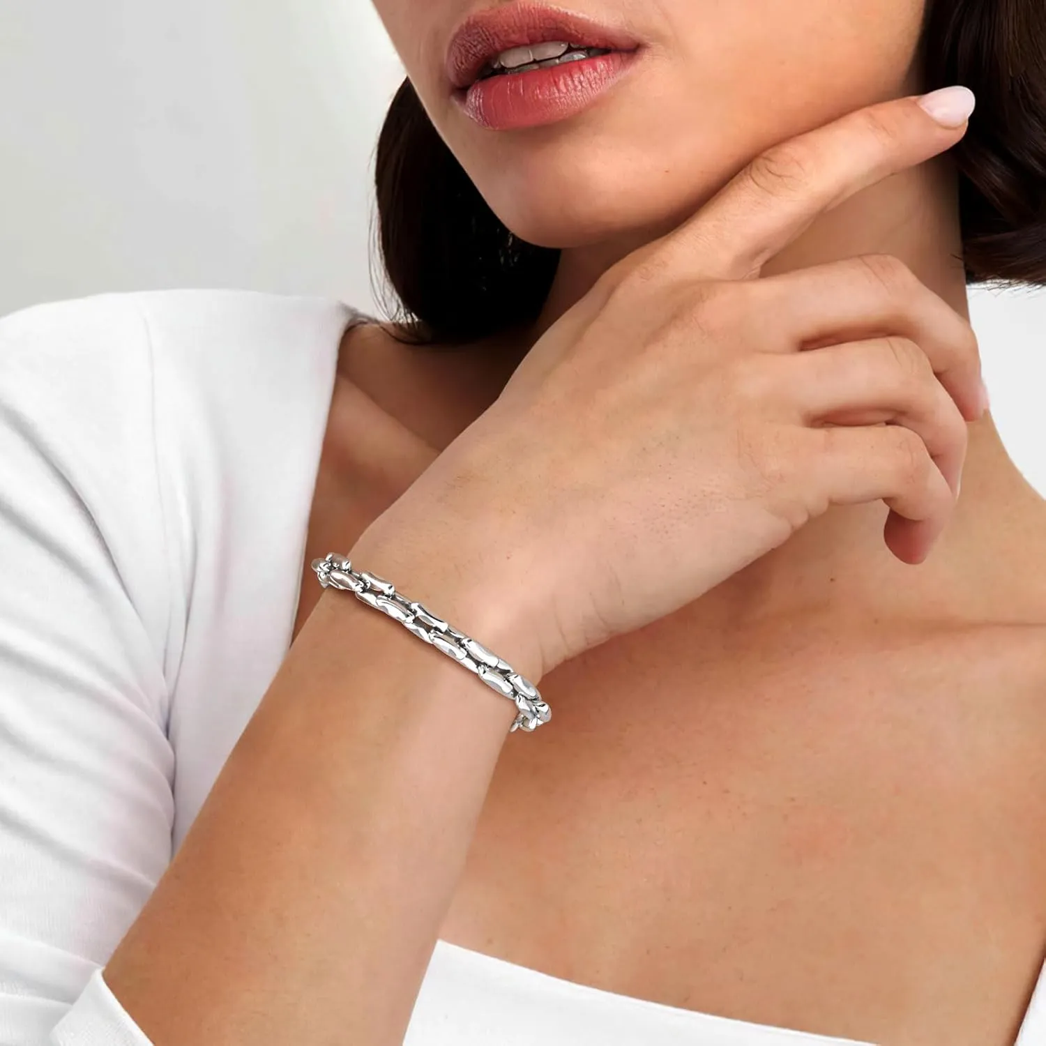 Silver Link Chain Bracelets for Men Women, 7mm Stainless Steel Paperclip Solid Chunky Chain Bracelets, Cool Rectangle Bracelets Trendy Mens Jewelry Gifts, 7.7/8.7/9.5IN