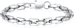 Silver Link Chain Bracelets for Men Women, 7mm Stainless Steel Paperclip Solid Chunky Chain Bracelets, Cool Rectangle Bracelets Trendy Mens Jewelry Gifts, 7.7/8.7/9.5IN