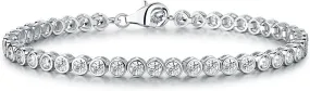 Silver Tennis Bracelet for Women, 925 Sterling Silver Bracelets for Women with Bezel Set 3 mm Round Cubic Zirconia Stones, Silver Tennis Bracelets for Women