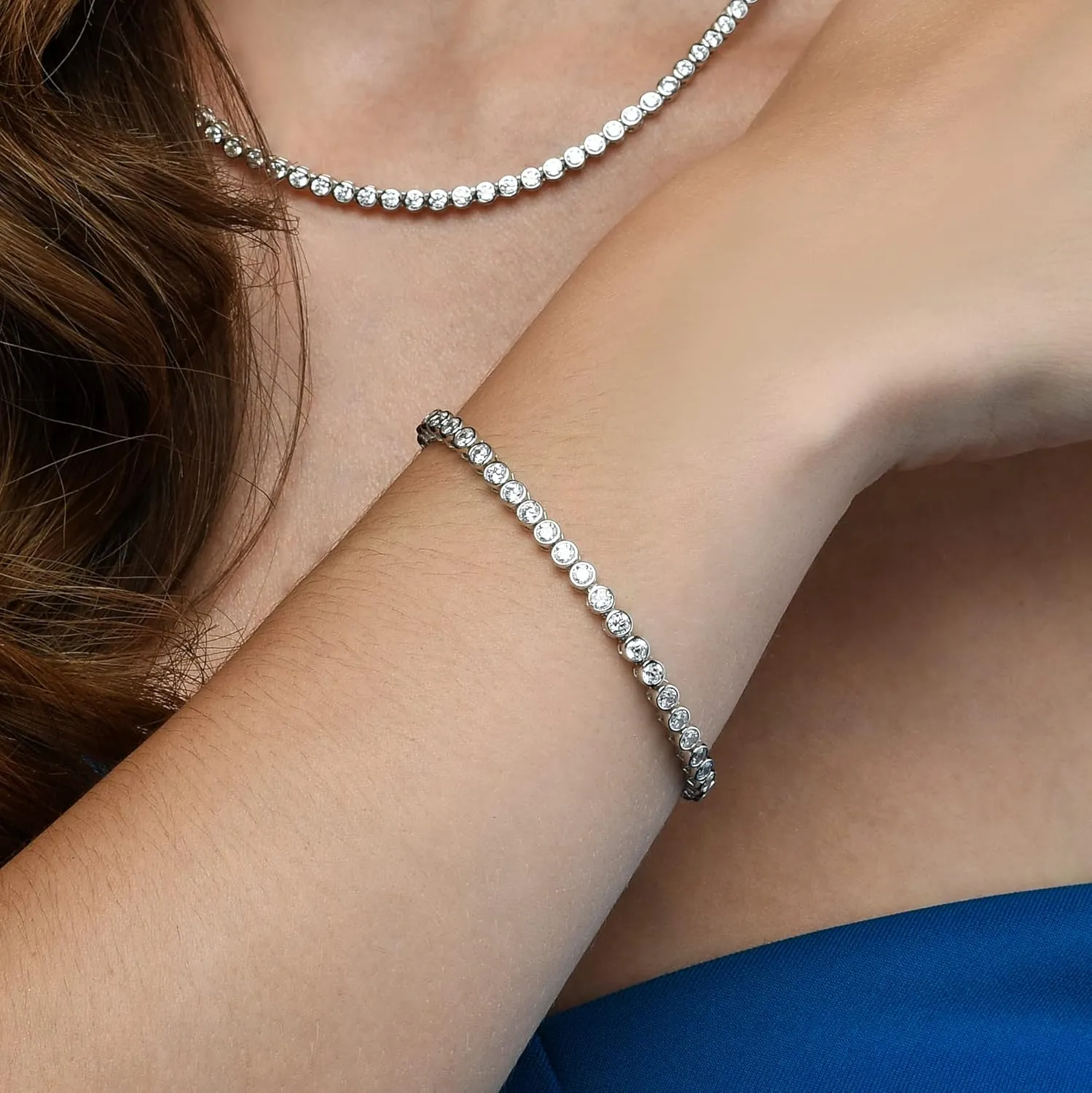 Silver Tennis Bracelet for Women, 925 Sterling Silver Bracelets for Women with Bezel Set 3 mm Round Cubic Zirconia Stones, Silver Tennis Bracelets for Women