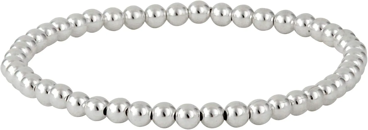 Silverly 4 mm Sterling Silver Bead Bracelet - 925 Solid Silver Bracelets for Women - Beaded Elastic String Stacker Bracelets for Ladies - Round Ball Adjustable Stretch Design - Friend Gifts