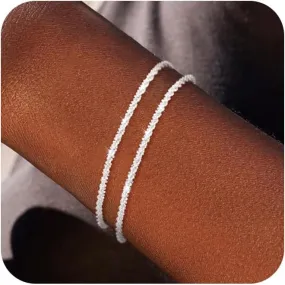 Sterling Silver Chain Bracelet: Dainty Stackable Bracelets for Women Trendy Cute Adjustable Layered Paperclip Womens Bracelet Set Silver Waterproof Jewelry for Women