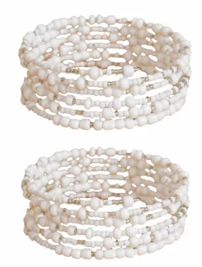 TEMBO AFRICA Set of 2 Handmade Beaded Bracelets for Women - Wrap Bracelets - Boho Jewelry Gifts - White