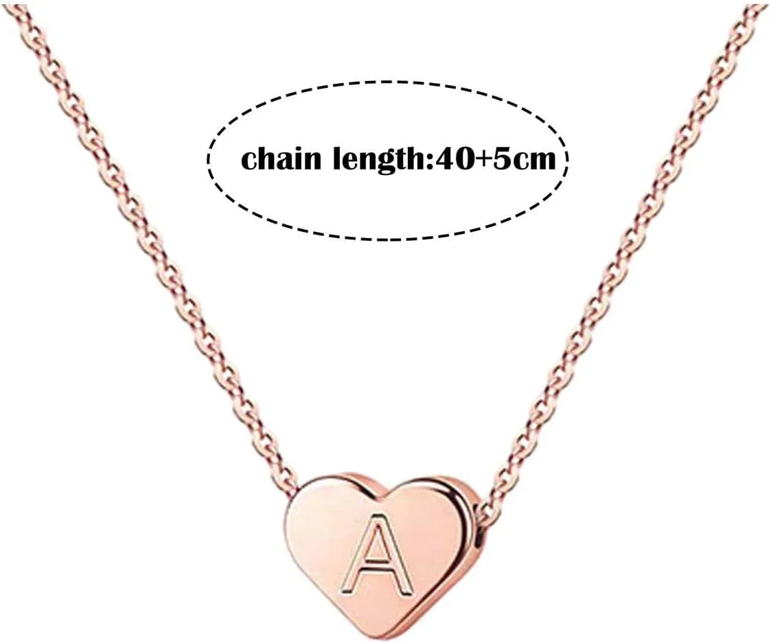 Tiny Heart Initial Necklaces for Girls Rose Gold Filled Heart Pendant Handmade Dainty Heart Letter Initial Necklaces Heart Necklaces for Women