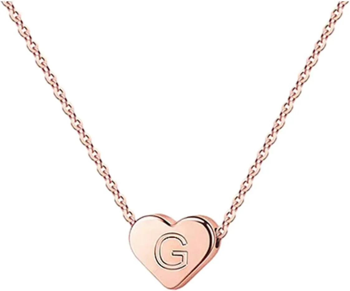 Tiny Heart Initial Necklaces for Girls Rose Gold Filled Heart Pendant Handmade Dainty Heart Letter Initial Necklaces Heart Necklaces for Women