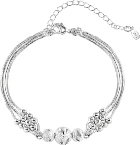 VGWON 925 Sterling Silver Layered Adjustable Charm Link Bracelets with Beads,Bracelets for Women Girls Friends