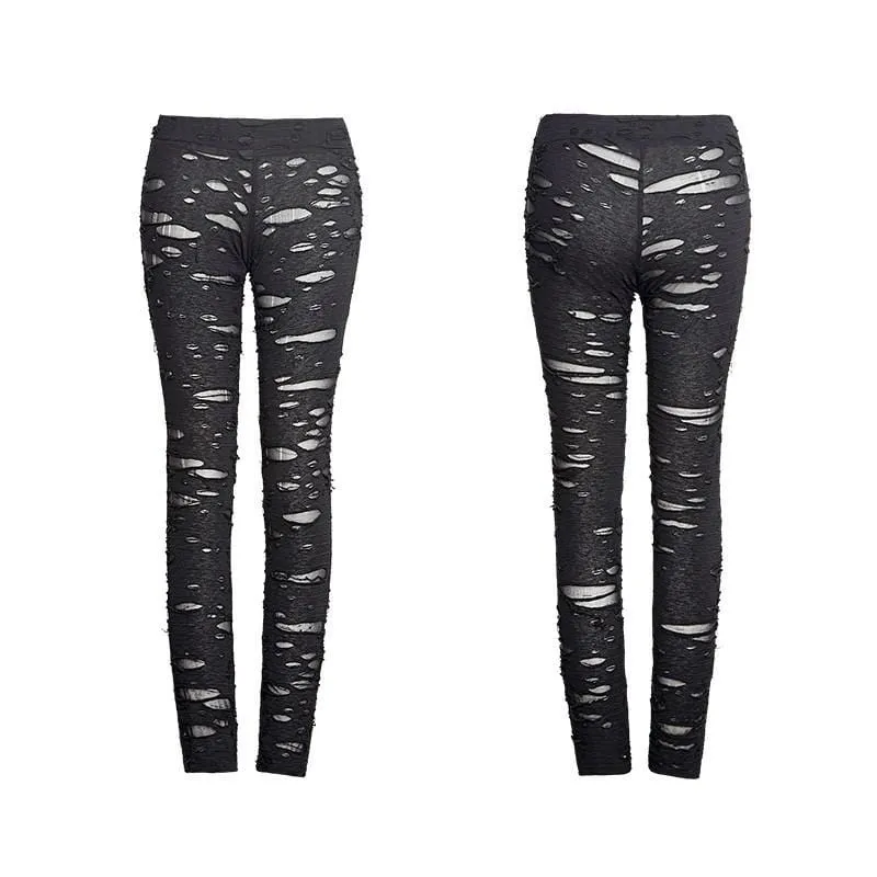 Women's Punk Ripped Black Leggings