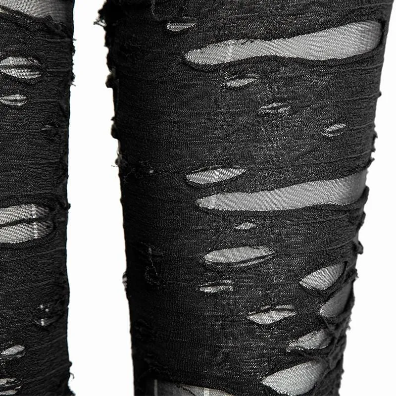 Women's Punk Ripped Black Leggings