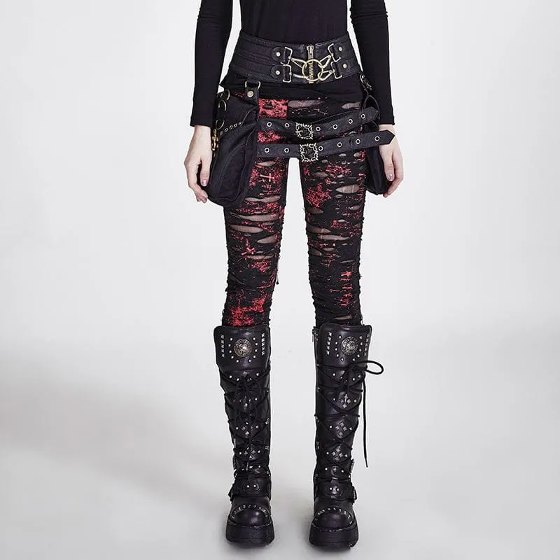 Women's Punk Ripped Black Leggings