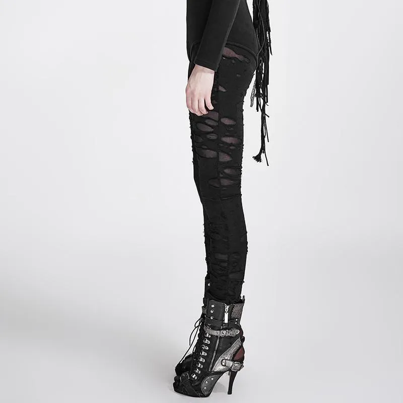 Women's Punk Ripped Black Leggings