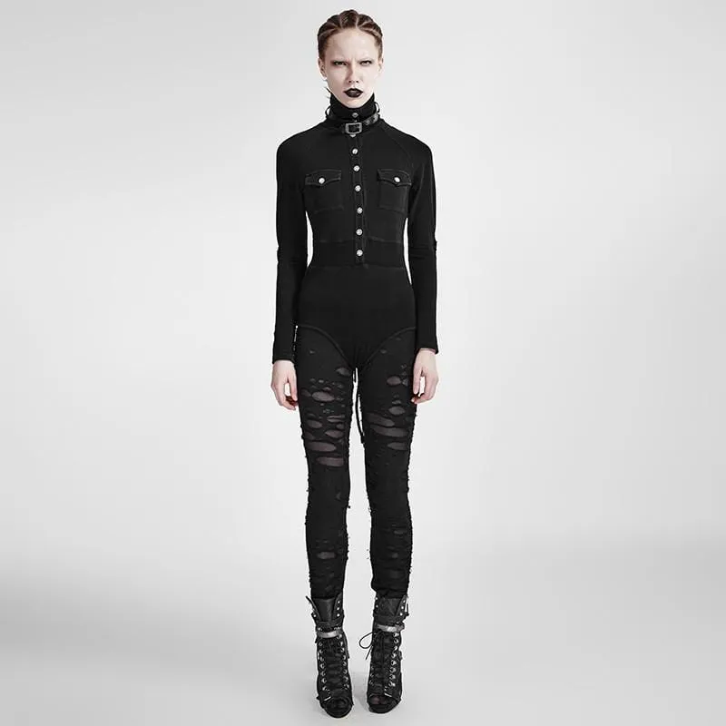 Women's Punk Ripped Black Leggings