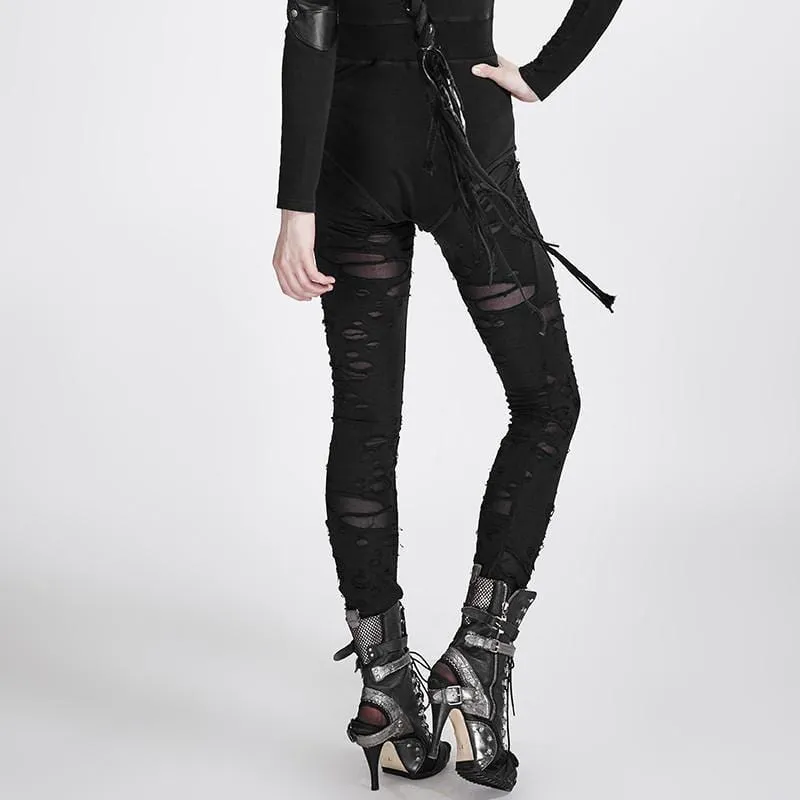 Women's Punk Ripped Black Leggings
