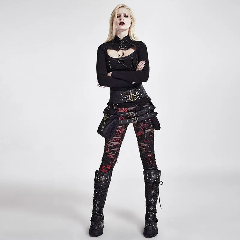 Women's Punk Ripped Black Leggings