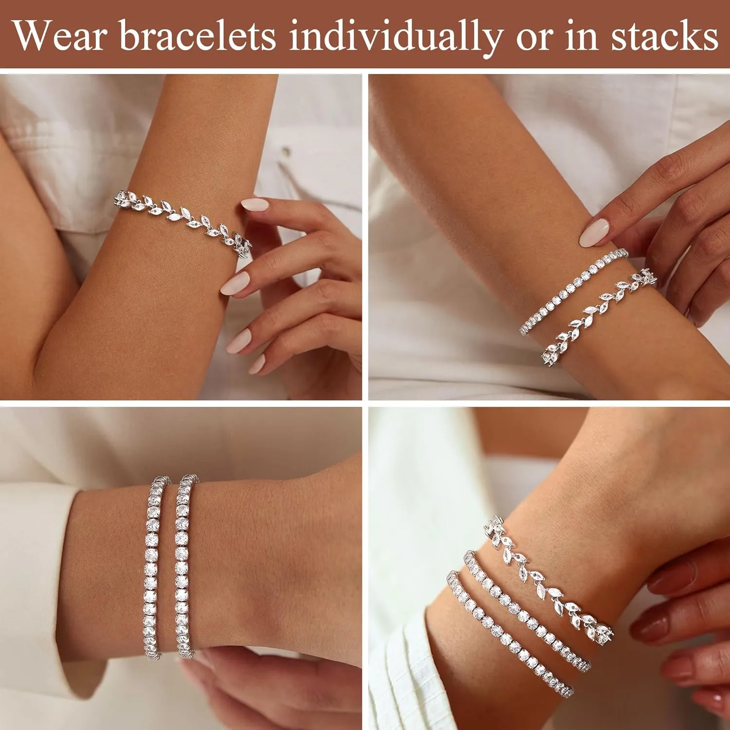 YADOCA Tennis Bracelets For Women - Silver Plated Bracelet Stack Cubic Zirconia CZ Diamond Adjustable Stackable Bracelets Set For Prom Wedding Jewelry Gift 3Pcs