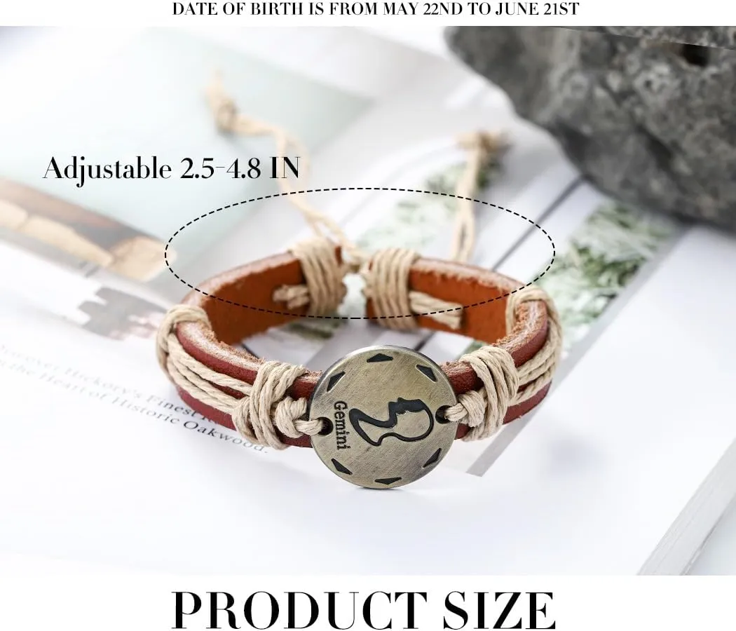 Zodiac Constellations Bracelet Leather Boho Bracelets Woven Wrap Bracelet Jewelry for Women and Men Birthday Gift