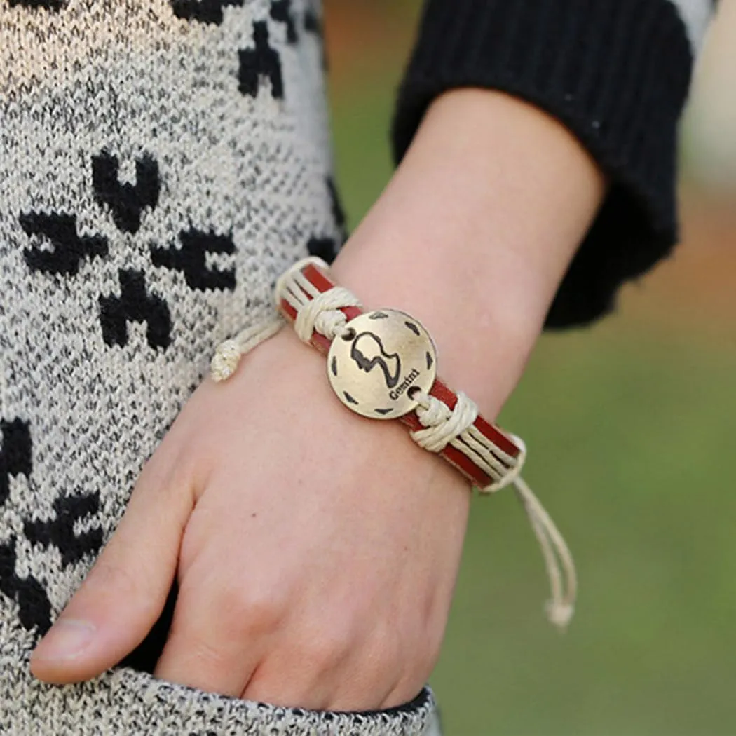 Zodiac Constellations Bracelet Leather Boho Bracelets Woven Wrap Bracelet Jewelry for Women and Men Birthday Gift