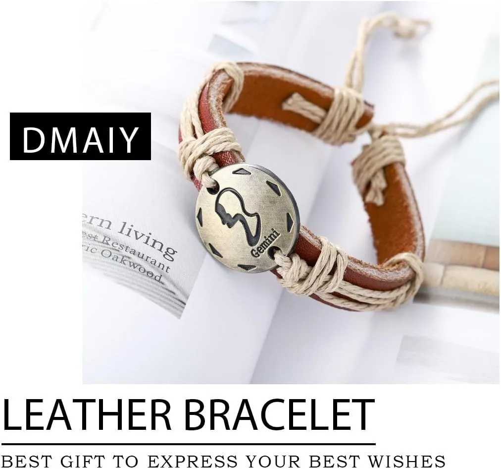 Zodiac Constellations Bracelet Leather Boho Bracelets Woven Wrap Bracelet Jewelry for Women and Men Birthday Gift