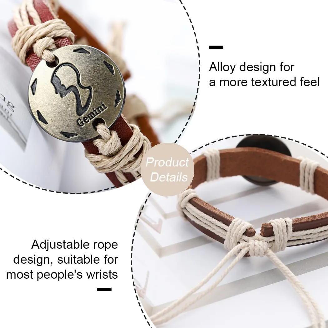 Zodiac Constellations Bracelet Leather Boho Bracelets Woven Wrap Bracelet Jewelry for Women and Men Birthday Gift